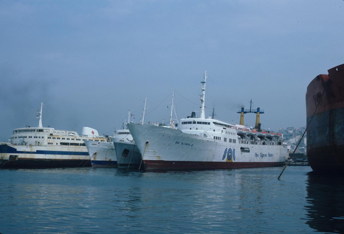 SOL OLYMPIA II AND GROUP AT THE NAFSI SHIPYARDS EARLY 1980S