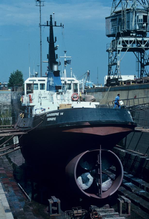 karapiperis 14 ex wallasey in the main dry dock in piraeus port